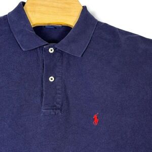 Polo Ralph Lauren Polo Shirt Mens Large Navy Blue Red Pony Logo Cotton